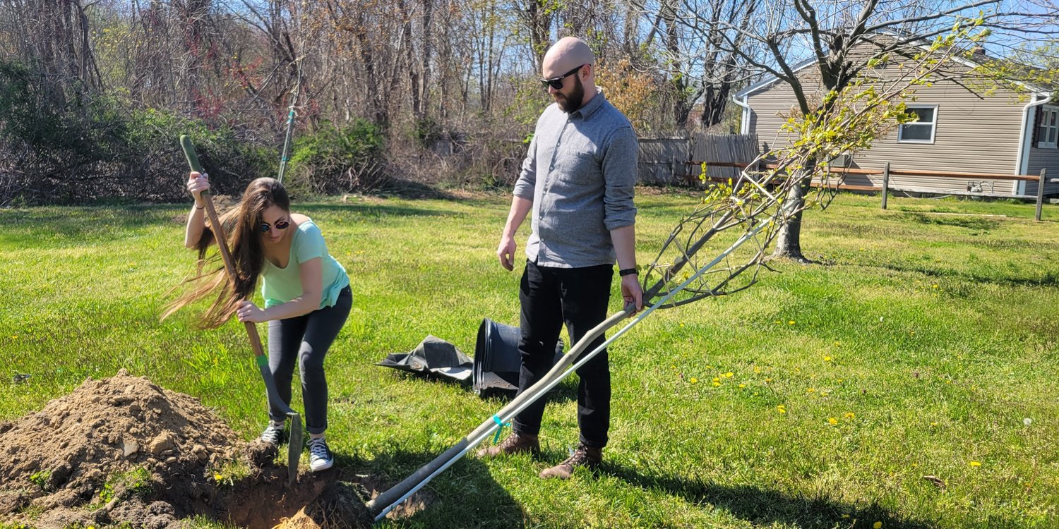 Luke Beermann and Kimberly Duffy, Patchogue residents in attendance at the ceremony, donated and planted a tree in commemoration of their engagement.